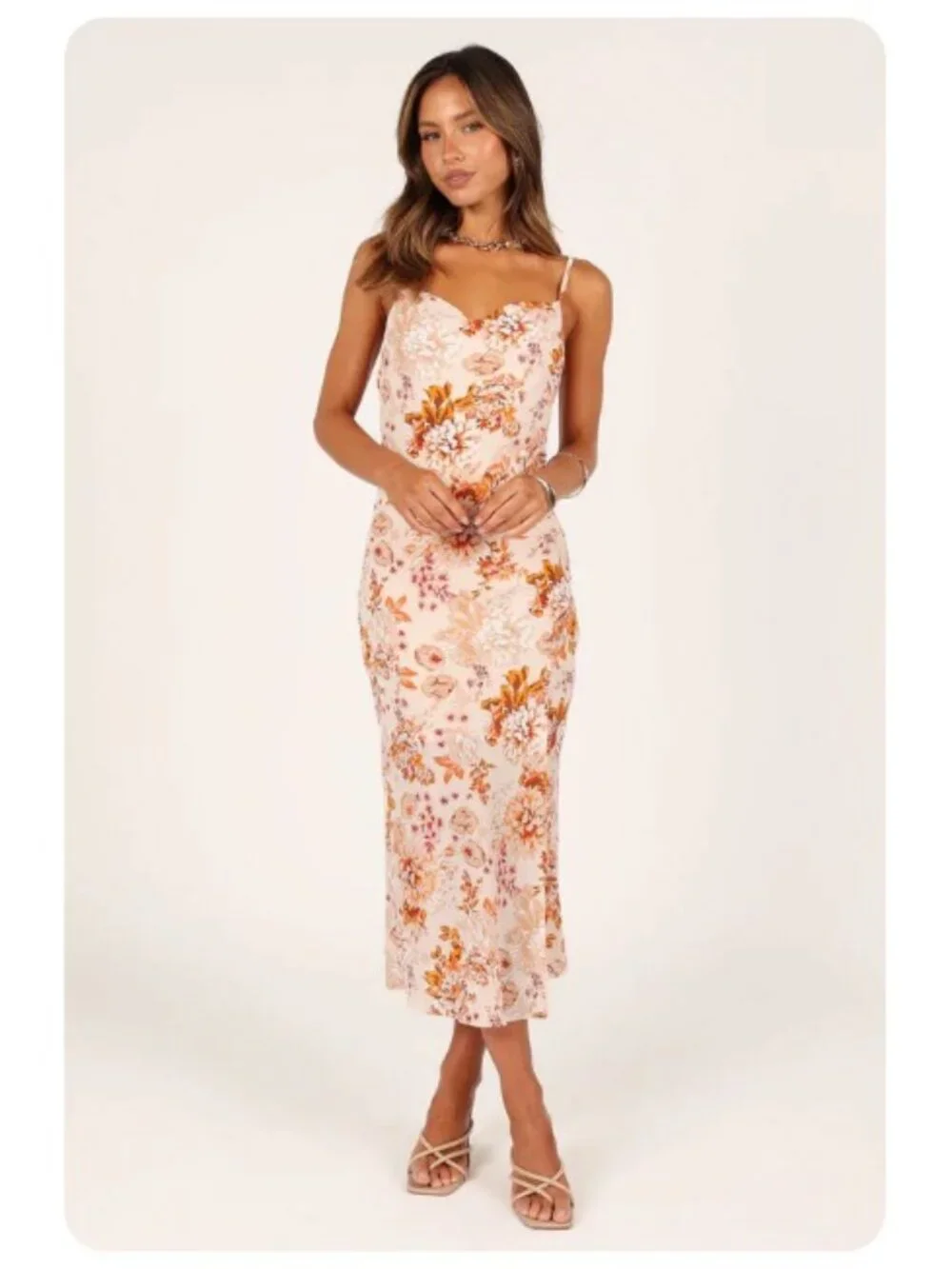 NWT Petal & Pup Yelena Satin Floral Spaghetti Strap Cowl Neck Maxi Dress sz US 8 - Picture 1 of 12
